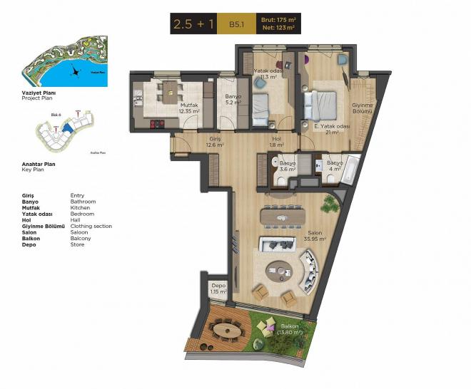 Квартира 1+1 с видом на море в Стамбуле