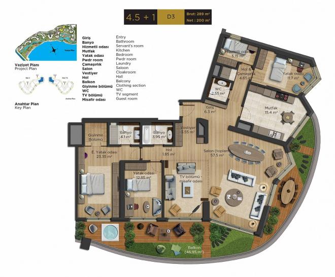 Квартира 1+1 с видом на море в Стамбуле