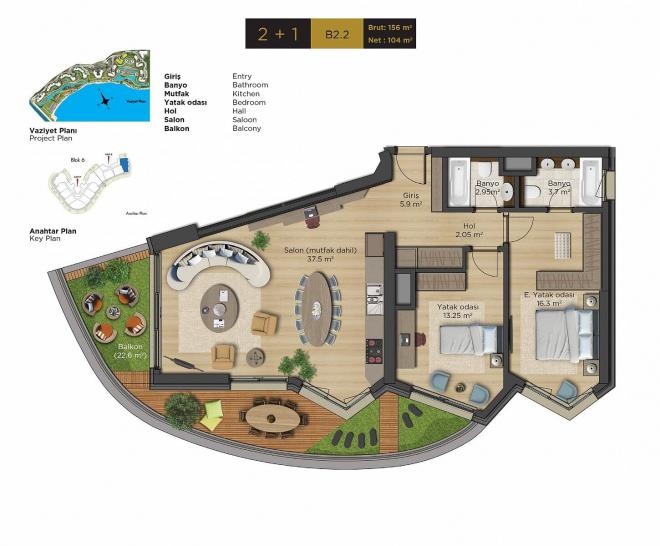 Квартира 1+1 с видом на море в Стамбуле