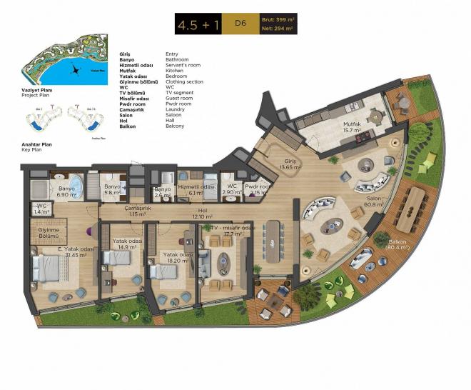 Квартира 1+1 с видом на море в Стамбуле