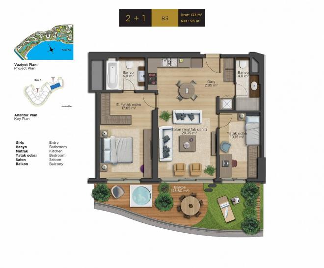 Квартира 2+1 с видом на море в Стамбуле