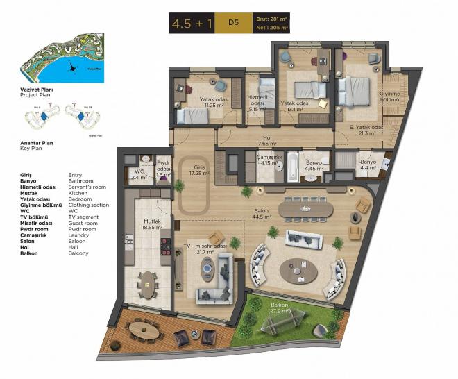 Квартира 2+1 с видом на море в Стамбуле