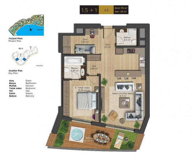 Квартира 3+1 с видом на море в Стамбуле