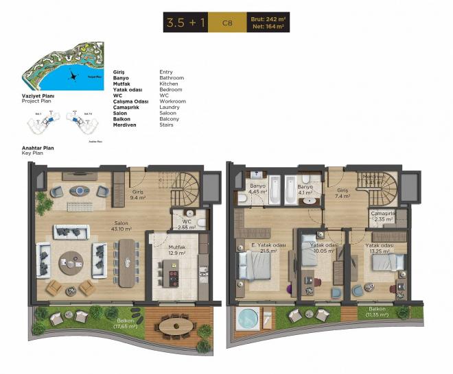 Квартира 3+1 с видом на море в Стамбуле