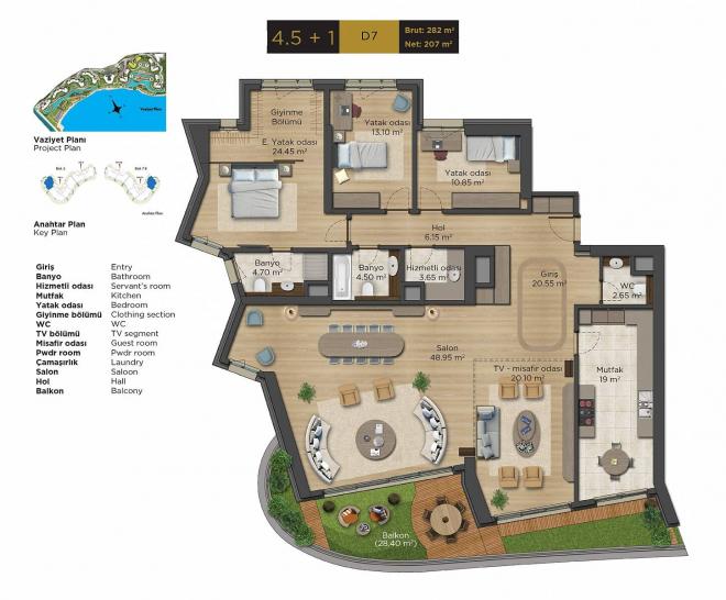 Квартира 4+1 с видом на море в Стамбуле