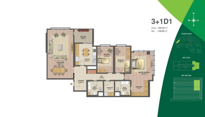 Квартира 2+1 с видом на море в Стамбуле