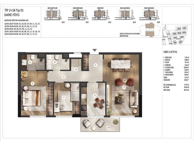 Квартира 2+1 с видом на море в Стамбуле