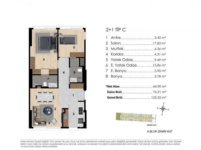 Квартира 2+1 с видом на море в Стамбуле