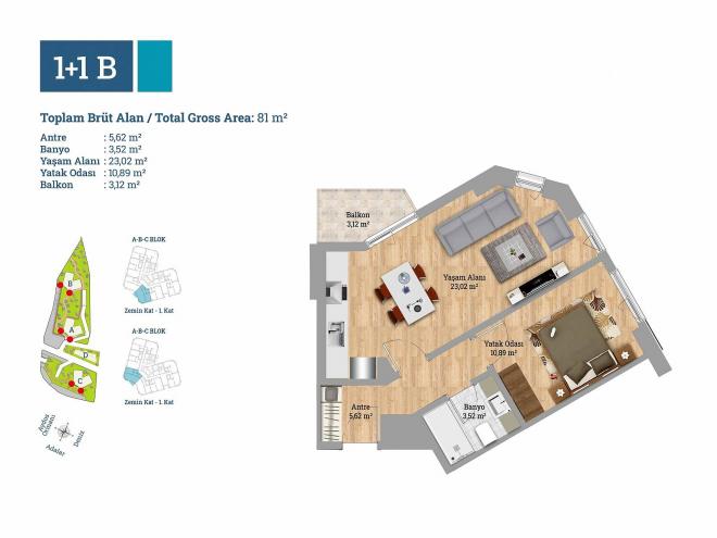 Квартира 2+1 с видом на море в Стамбуле
