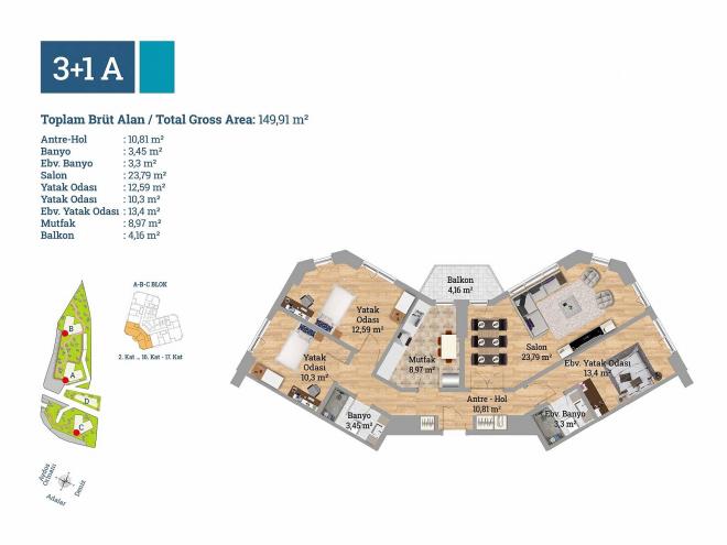 Квартира 2+1 с видом на море в Стамбуле