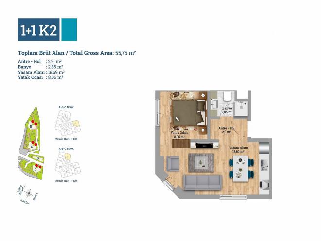 Квартира 2+1 с видом на море в Стамбуле