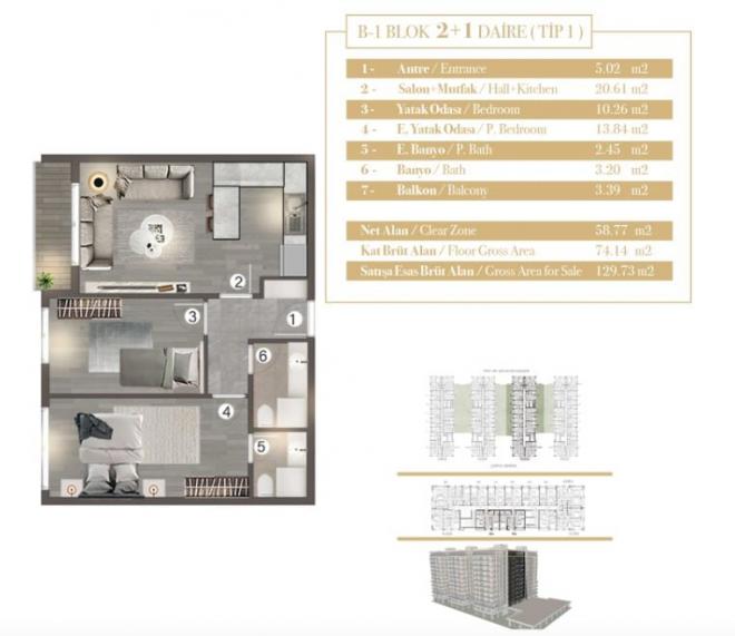 Квартира 1+1 в Стамбуле