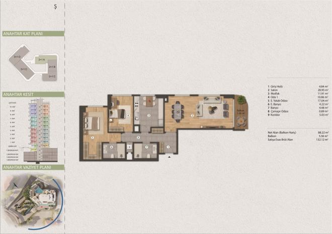 Квартира 2+1 с видом на море в Стамбуле