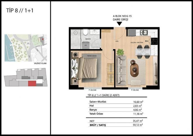 Квартира 1+1 с видом на море в Стамбуле