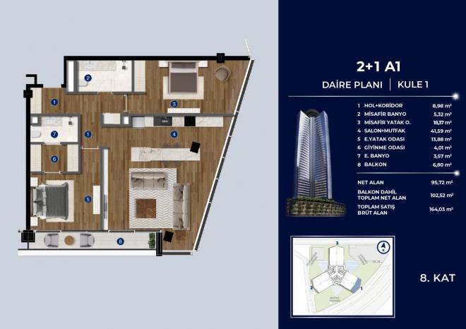 Квартира 2+1 с видом на море в Стамбуле