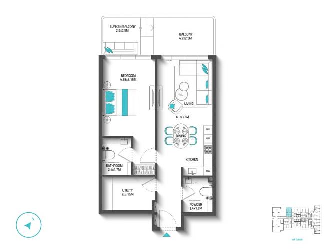 Квартира 2+1 в Дубай