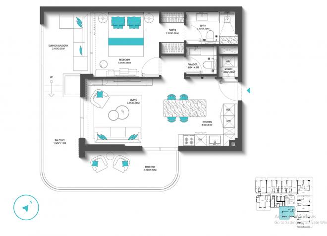 Квартира 1+1 с видом на море в Дубай