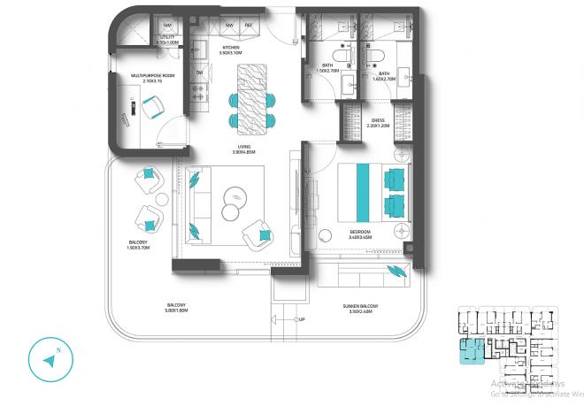 Квартира 1+1 с видом на море в Дубай