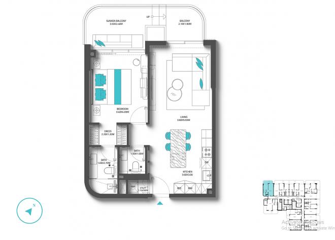 Квартира 1+1 с видом на море в Дубай