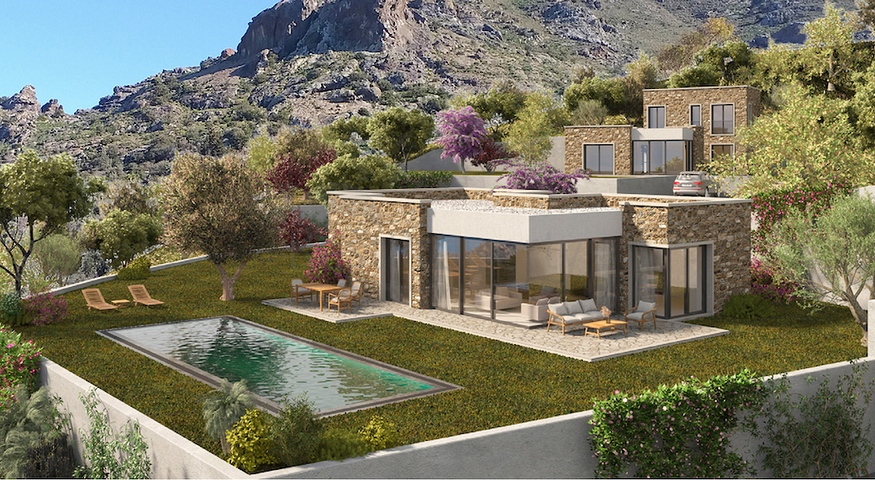 Камменые виллы  с видом на море и на историческую "Пиратскую" деревню"