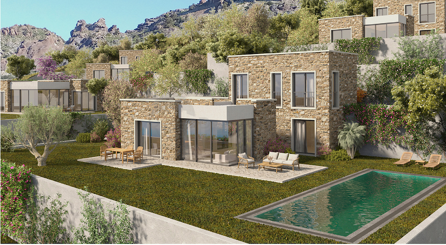 Камменые виллы  с видом на море и на историческую "Пиратскую" деревню"