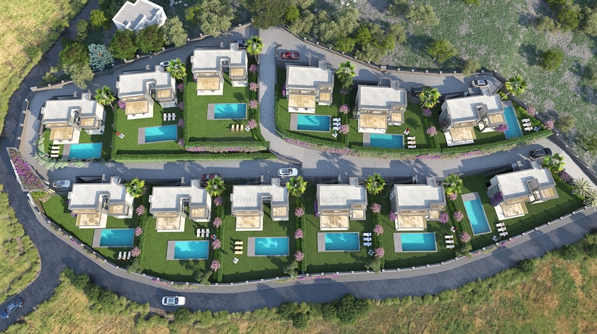 Виллы в живописном районе Туркбюкю, в окружение густой зелени. 