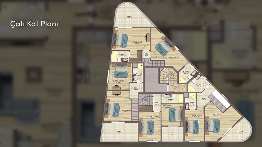 Квартиры планировки 2+1 дуплекс в микрорайоне Хурма - Анталия