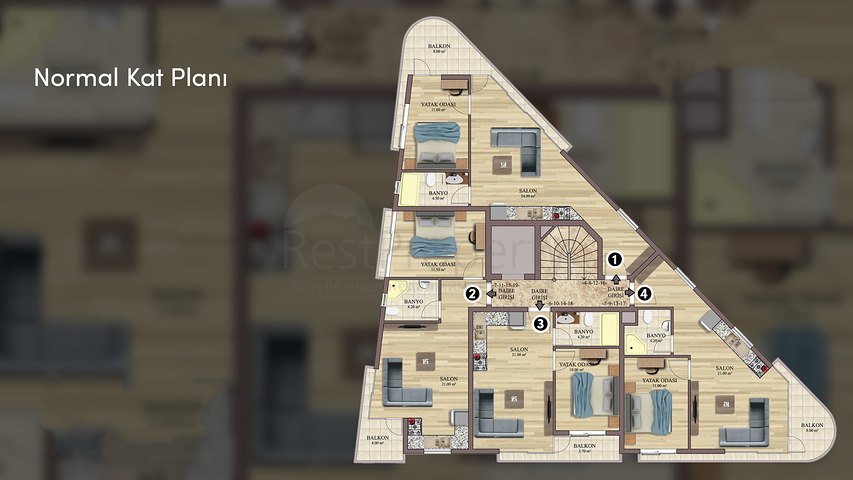 Квартиры планировки 2+1 дуплекс в микрорайоне Хурма - Анталия
