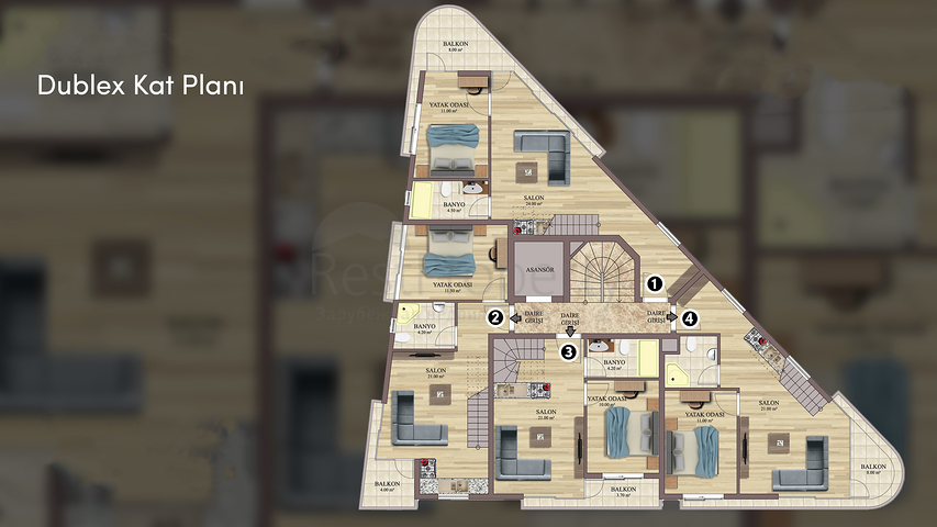 Квартиры планировки 2+1 дуплекс в микрорайоне Хурма - Анталия