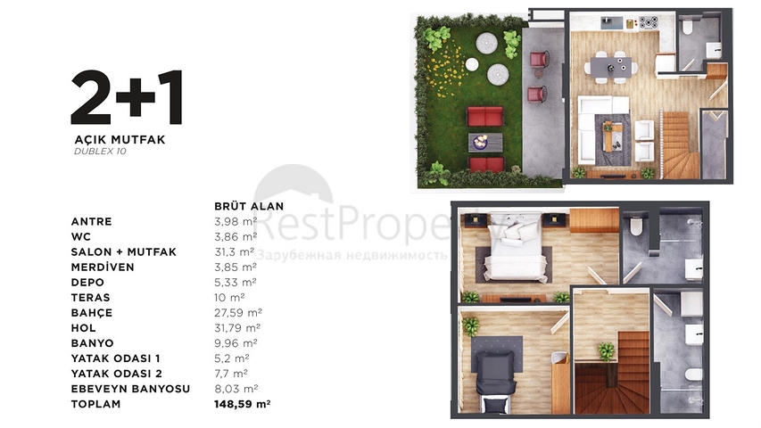 Квартиры планировки 1+1 и 2+1 в районе Кепез - Анталия