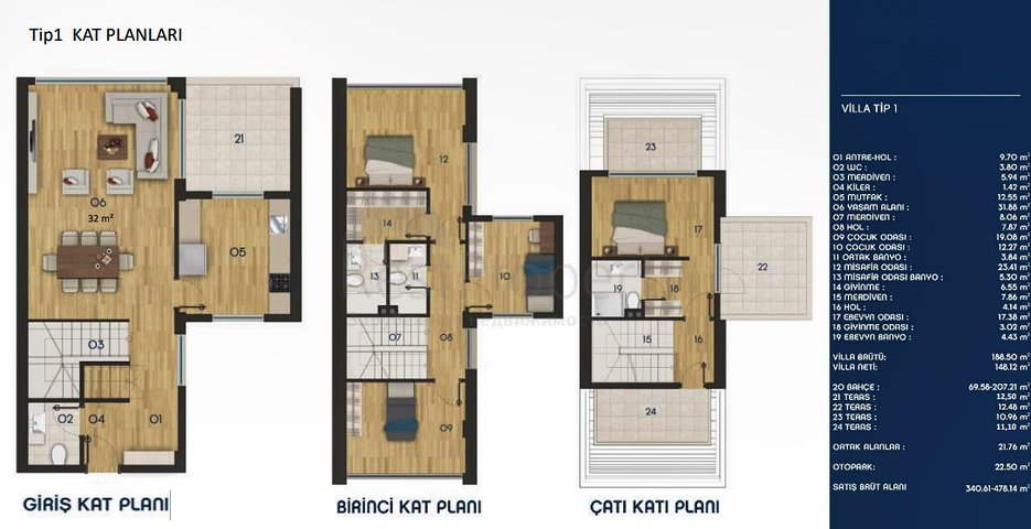 Виллы планировки 4+1 в районе Дошемеалты - Анталия 