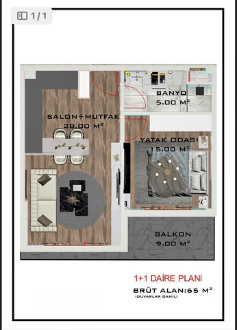 Квартиры планировки 1+1 и 2+1 в районе Алтынташ - Анталия 