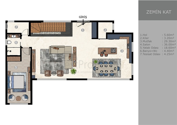 Вилла планировки 6+1 в микрорайоне Эрменек - Анталия