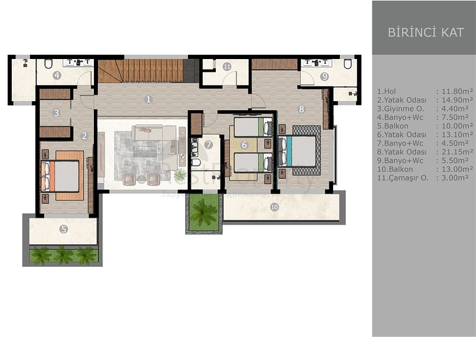 Вилла планировки 6+1 в микрорайоне Эрменек - Анталия