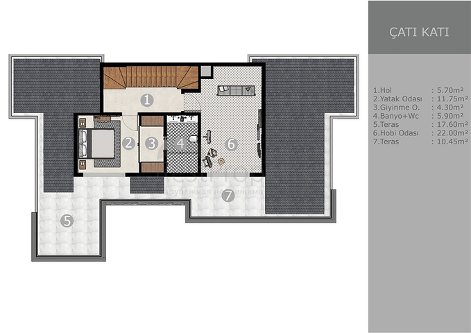 Вилла планировки 6+1 в микрорайоне Эрменек - Анталия