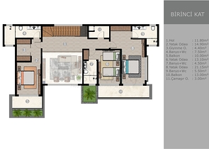 Вилла планировки 6+1 в микрорайоне Эрменек - Анталия