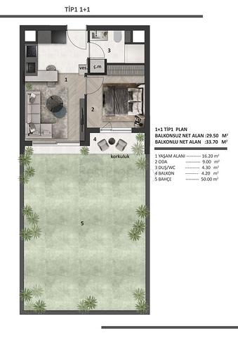 Квартиры планировки 1+1 в районе Алтынташ - Анталия 