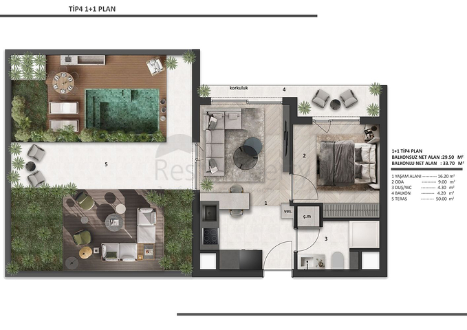 Квартиры планировки 1+1 в районе Алтынташ - Анталия 