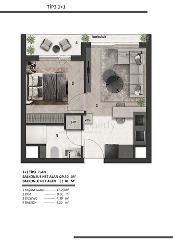 Квартиры планировки 1+1 в районе Алтынташ - Анталия 