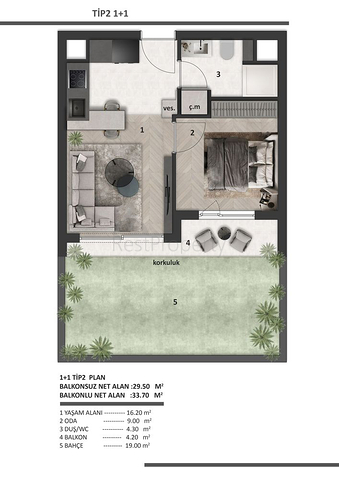 Квартиры планировки 1+1 в районе Алтынташ - Анталия 