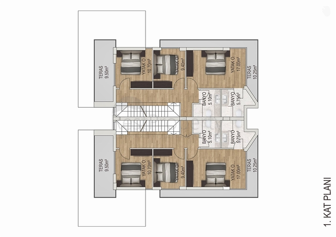 Вилла планировки 4+1 в микрорайоне Эрменек - Анталия