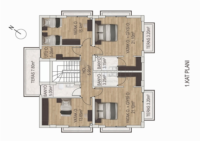 Вилла планировки 5+1 в микрорайоне Эрменек - Анталия
