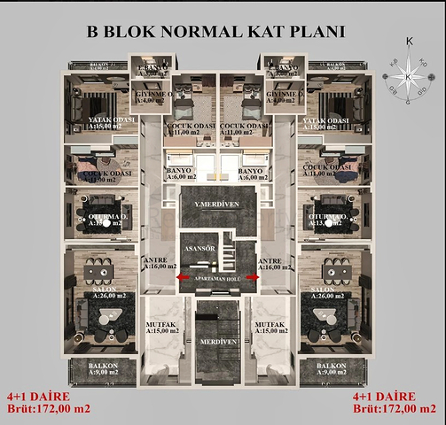 Квартиры планировки 2+1 , 3+1 и 4+1 в районе Кепез - Анталия