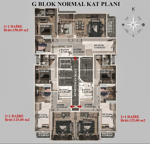 Квартиры планировки 2+1 , 3+1 и 4+1 в районе Кепез - Анталия
