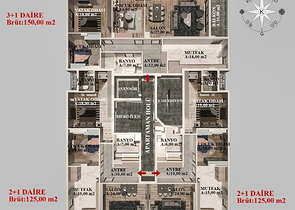 Квартиры планировки 2+1 , 3+1 и 4+1 в районе Кепез - Анталия