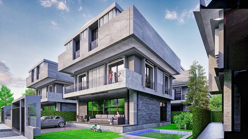 Вилла планировки 6+1 в районе Аксу- Анталия 