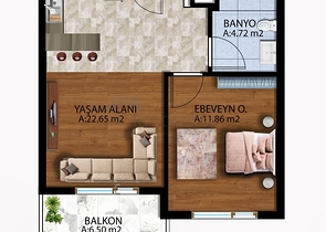 Квартира планировки 1+1 в районе Алтынташ - Анталия 