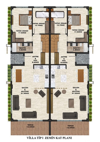 Вилла планировки 4+1 в районе Дошемеалты - Анталия 