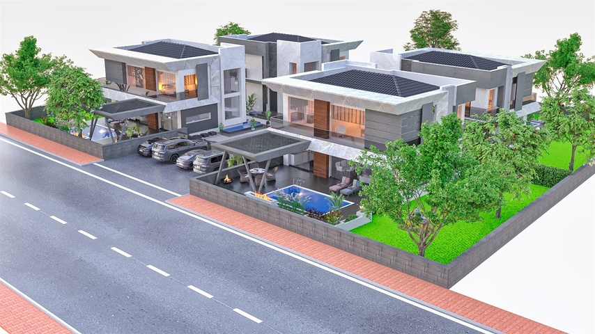 Виллы планировки 4+1 в микрорайоне Чамюва - Анталия 