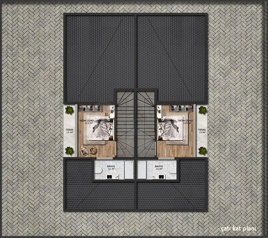 Вилла планировки 4+1 в микрорайоне Алтынкале - Анталия 